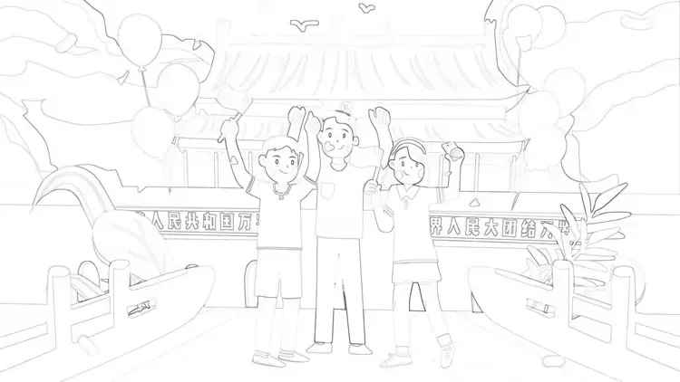 47款十一国庆节小学生幼儿园简笔画线稿涂色PNG插画素材插图35