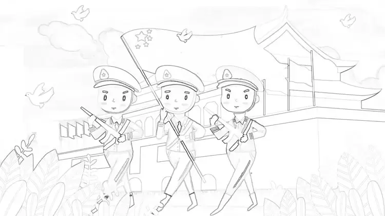 47款十一国庆节小学生幼儿园简笔画线稿涂色PNG插画素材插图38