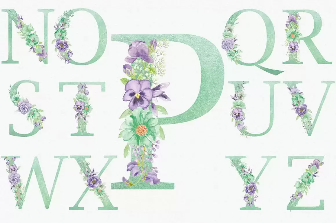 26个花卉装饰的字母和0-9数字装饰图案PNG免抠图插图5