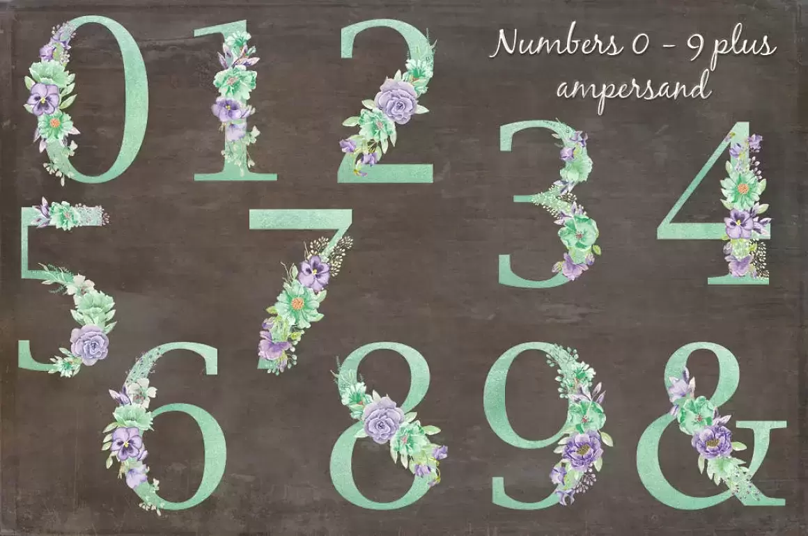 26个花卉装饰的字母和0-9数字装饰图案PNG免抠图插图6