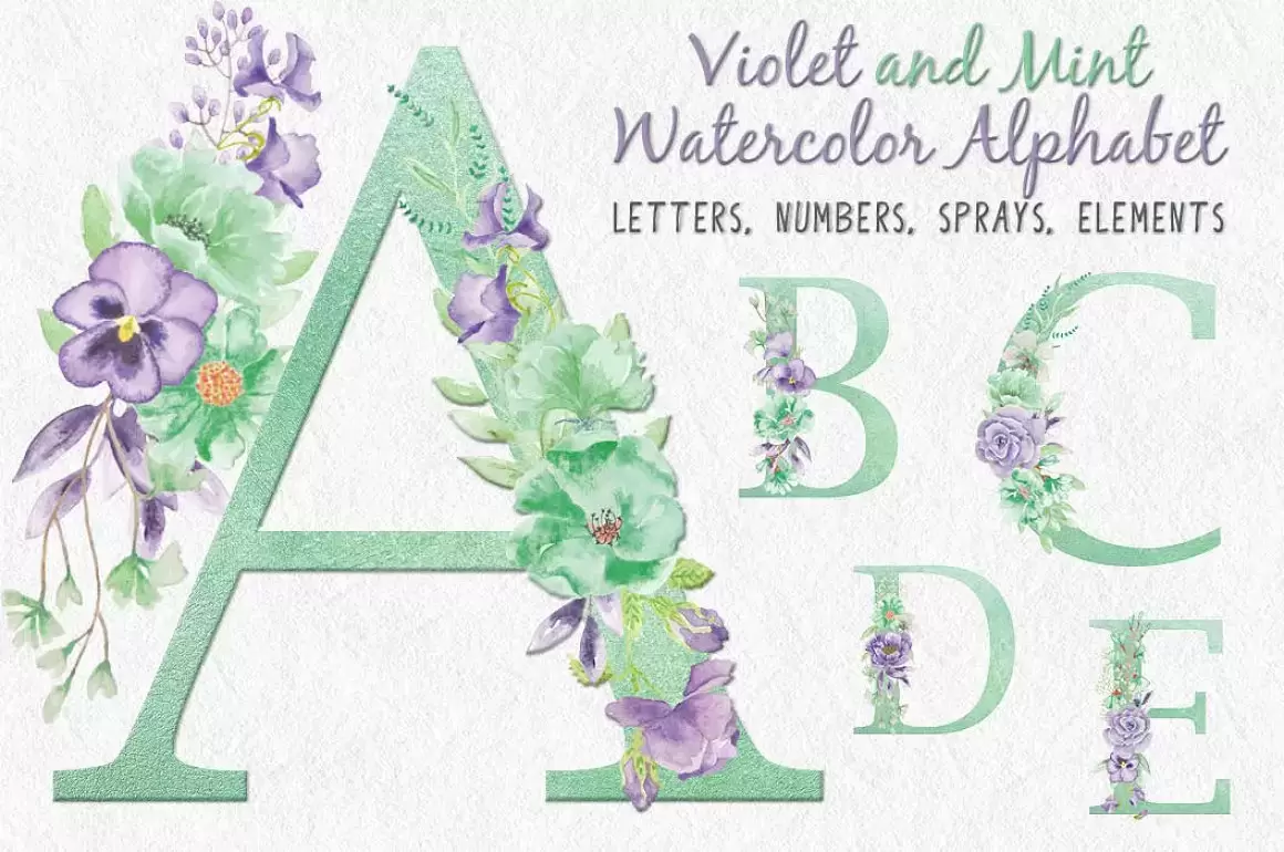 26个花卉装饰的字母和0-9数字装饰图案PNG免抠图插图1