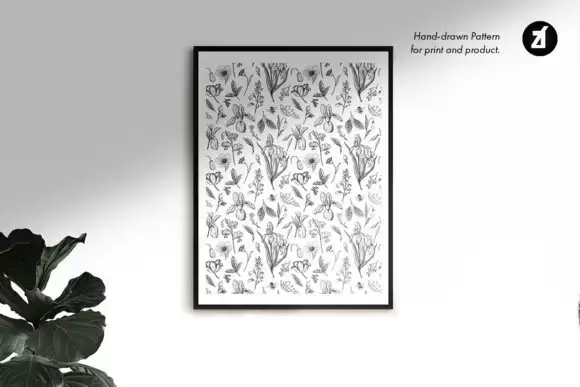 复古手绘鸢尾花和百合等花卉图案插图PNG免抠图插图6