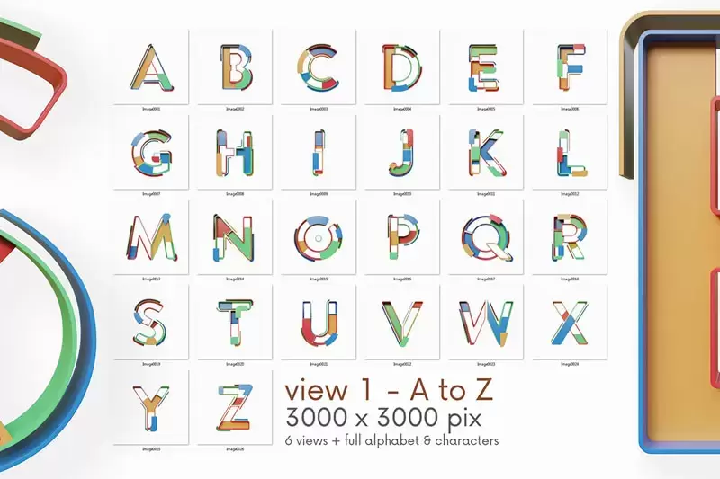 未来派逼真3D几何风格英文字母和数字符号PNG免抠图插图6