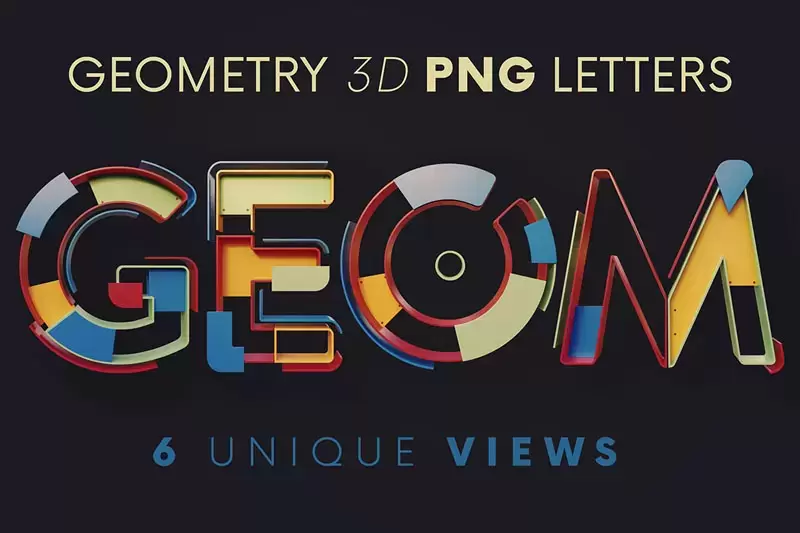 未来派逼真3D几何风格英文字母和数字符号PNG免抠图插图1