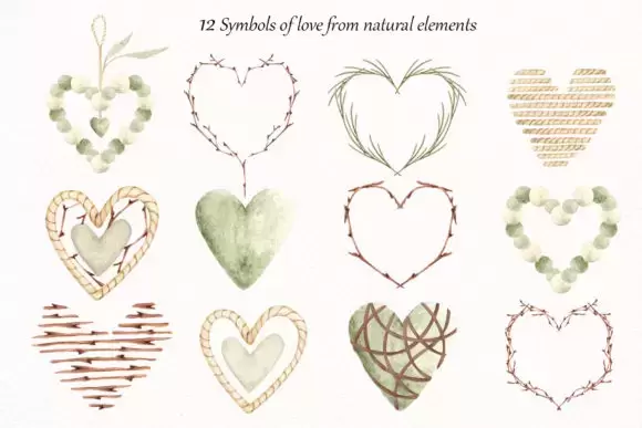 手绘水彩花环植物爱心自然素材PNG免抠图插图3