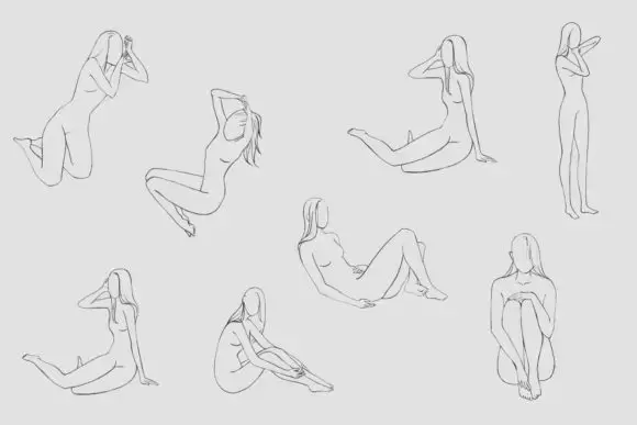 16款美丽的线条裸体女人艺术PNG免扣图插图5