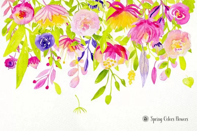 春季鲜艳手绘花卉水彩PNG插图插图3