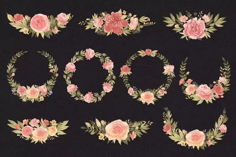 57个手绘水彩花卉和叶子PNG免抠图素材插图4