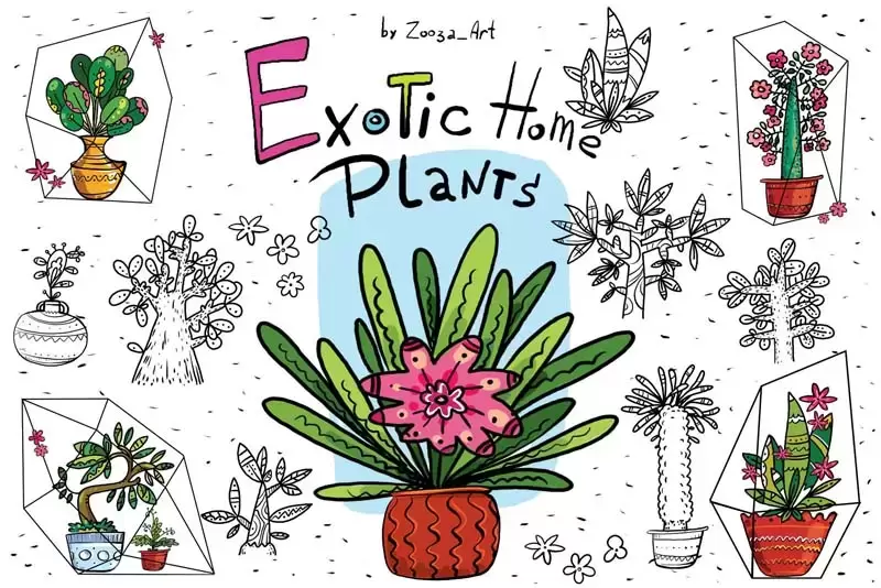 异国情调手绘水彩花卉植物PNG免抠图插图1