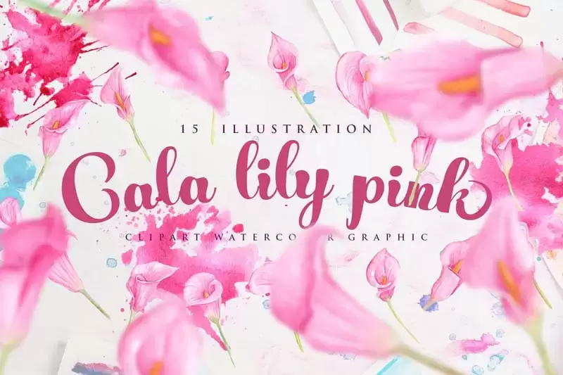 粉色手绘水彩花卉PNG免抠图插图1