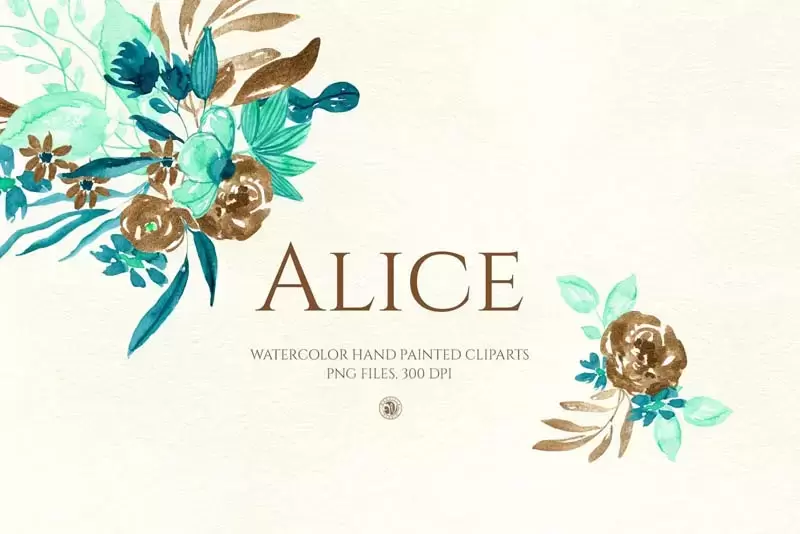 爱丽丝手绘水彩花卉PNG剪贴画插图1