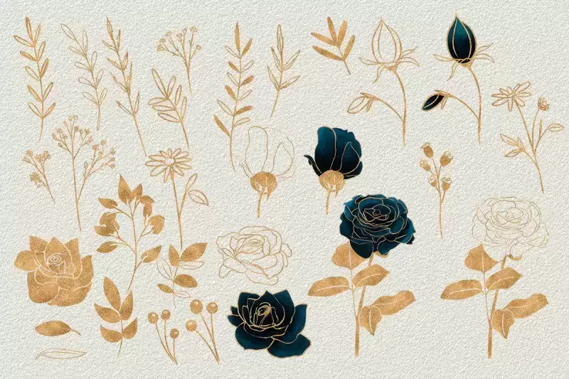 水彩字母和插花花卉PNG无缝背景素材插图2