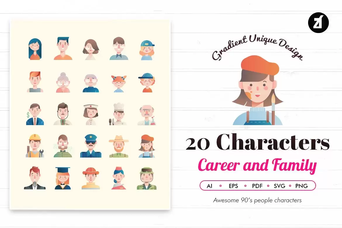 20款多种职业和家庭矢量人物图标插图2