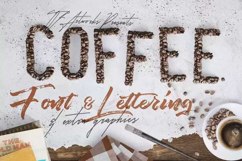 咖啡豆风格字体和咖啡图形PNG免抠图3D元素插图1