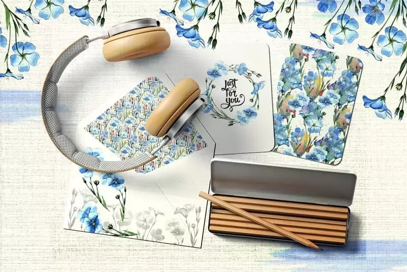 40个亚麻蓝色水彩花卉png剪贴画文件插图6
