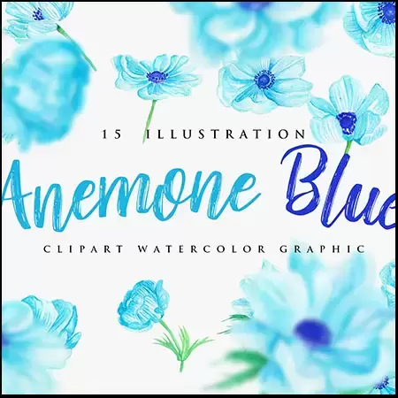 海葵蓝花手绘水彩PNG花卉插图