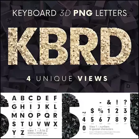 未来派3D渲染字母数字海报背景PNG免抠图插图