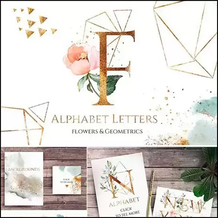 花卉装饰创意字母PNG免抠图插图