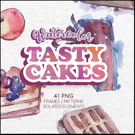 美味蛋糕手绘水彩PNG免抠图插图