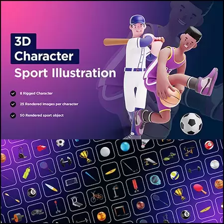 3D角色包运动插图和3D元素对象PNG免抠图插图