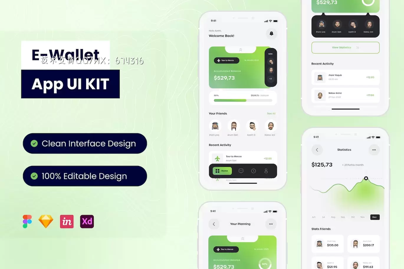 电子钱包移动应用 App UI Kit (FIG,SKETCH,XD)免费下载