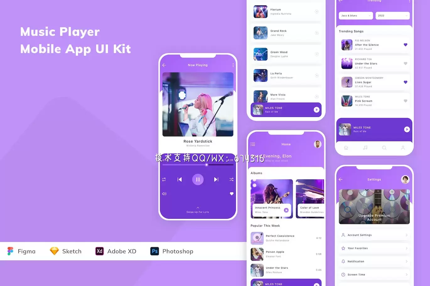 音乐播放器App Ui Kit (FIG,PSD,SKETCH,XD)免费下载