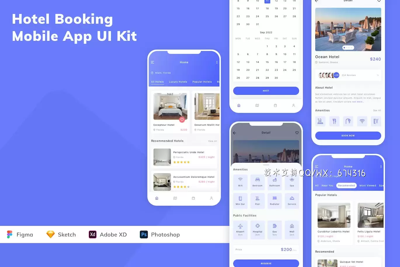 酒店预订 App UI Kit (FIG,SKETCH,XD,PSD)免费下载