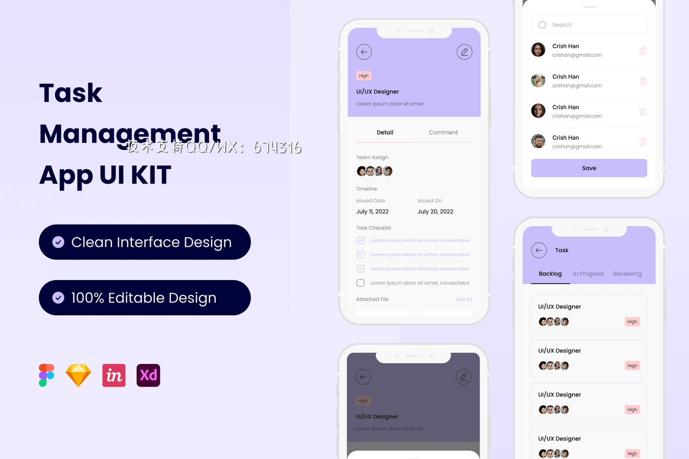 任务管理 App UI Kits (FIG,SKETCH,XD)免费下载