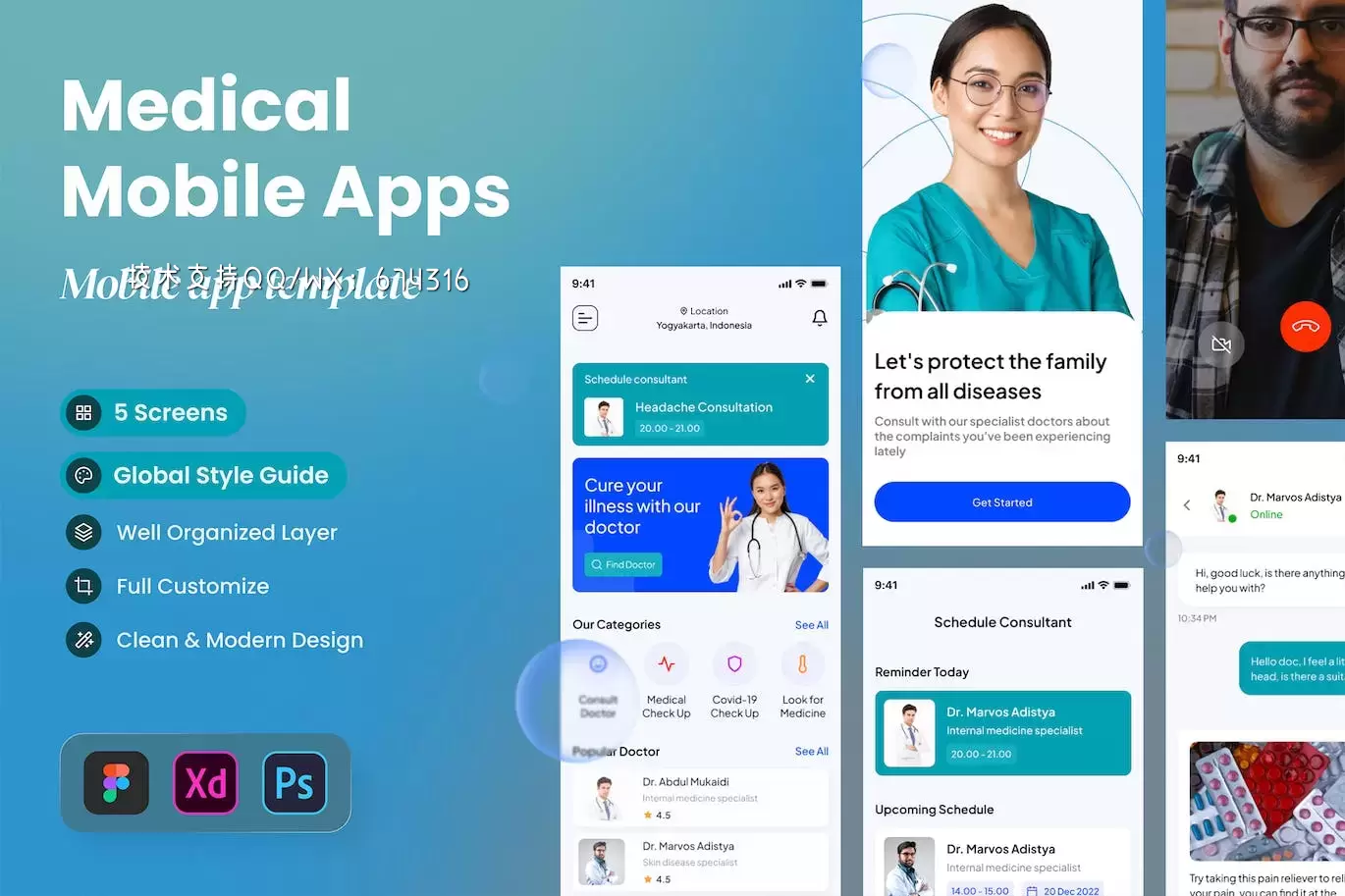 医疗保健App UI Kit (FIG,PSD,XD)免费下载