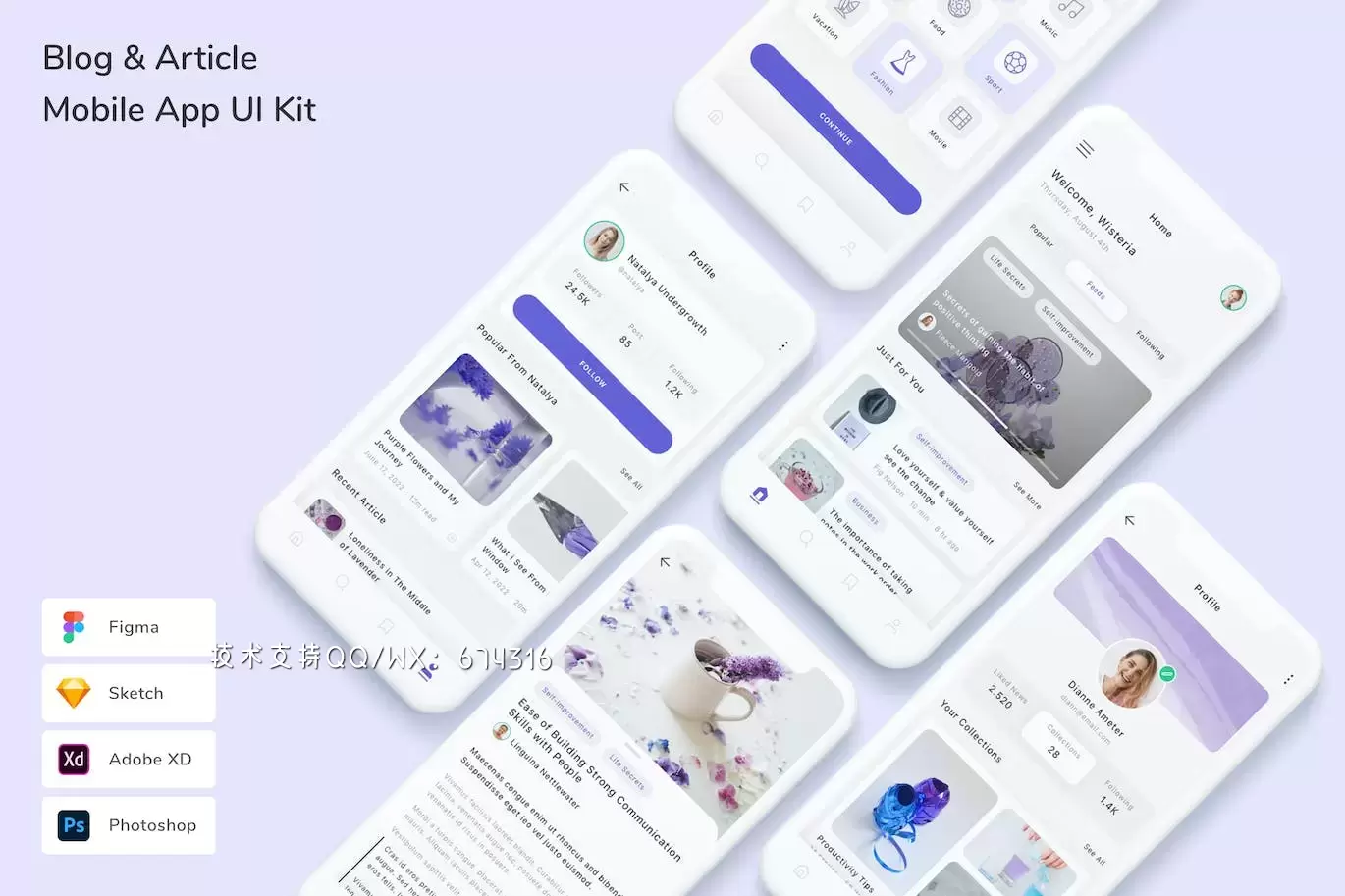 博客 & 文章移动端 App UI Kit (FIG,PSD,SKETCH,XD)免费下载