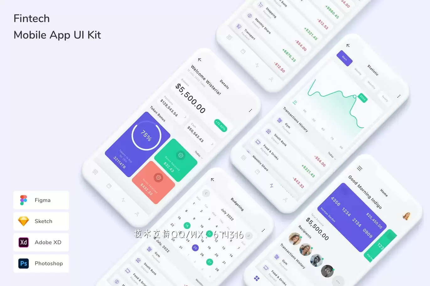 金融科技 App UI Kit (FIG,PSD,SKETCH,XD)免费下载