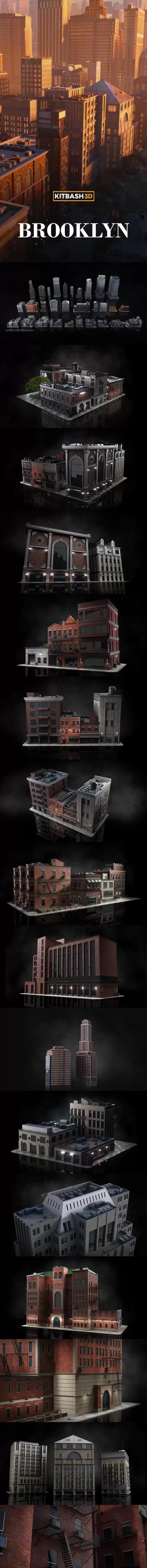 C4D+Blender布鲁克林红砖建筑群场景3D模型下载（C4D,Blend,FBX,OBJ）免费下载