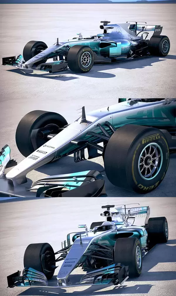 F1 梅赛德斯 Mercedes W08 2017 方程式赛车3D模型下载（C4D,FBX,OBJ,MAX）免费下载