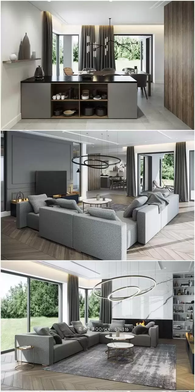C4D+OC打造的时尚豪宅起居室3D场景模型套装下载(FBX,OBJ,C4D)免费下载
