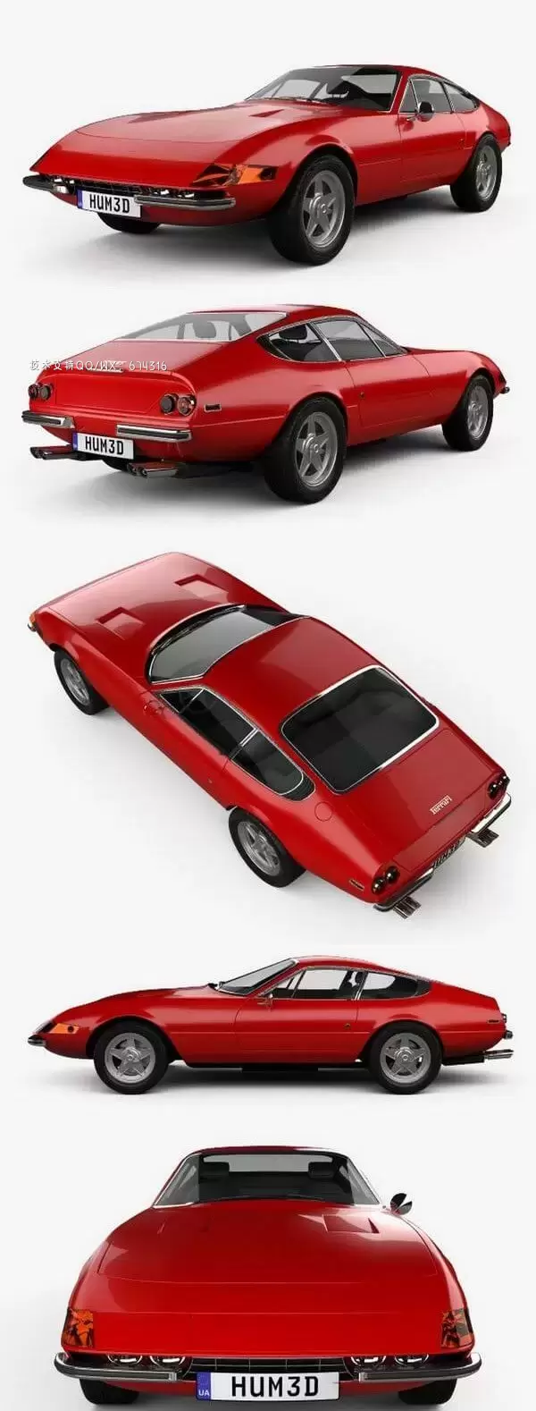 法拉利 365 Daytona GTB4 1968-1973 复古跑车汽车3D模型下载 (MAX,3DS,FBX,OBJ,C4D,LWO)免费下载