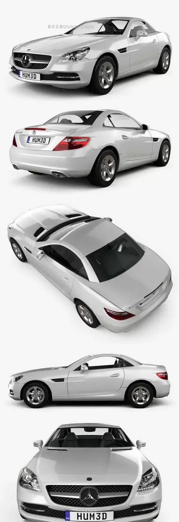 梅赛德斯奔驰 SLK-Class 2012 轿车汽车3D模型下载 (MAX,3DS,FBX,OBJ,C4D,LWO)免费下载