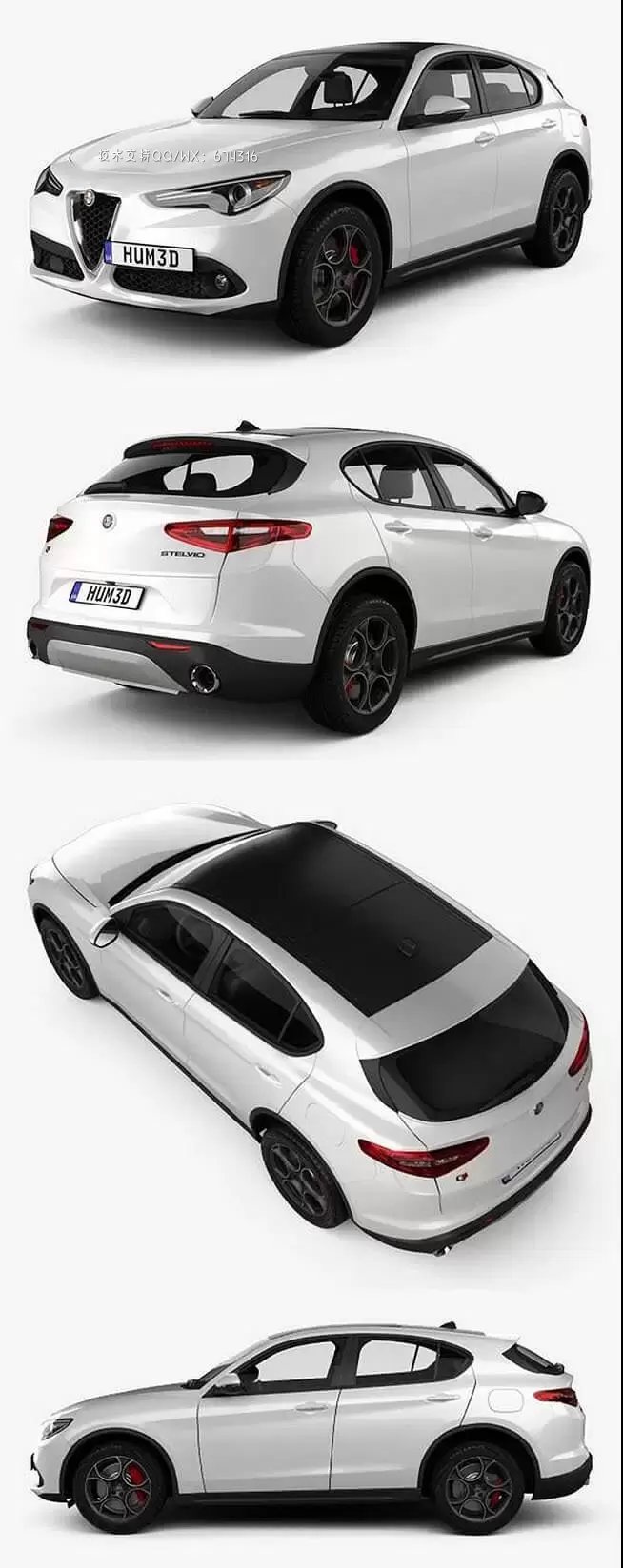 阿尔法罗密欧 Stelvio Q4 2017越野车SUV汽车3D模型下载 (MAX,3DS,FBX,OBJ,C4D,LWO)免费下载