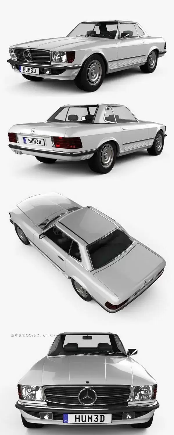 梅赛德斯奔驰 SL-Class R107 coupe 1972 3D模型下载(MAX,3DS,FBX,OBJ,C4D,LWO)免费下载