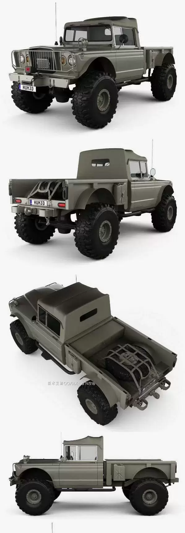 吉普 Kaiser M715 Olive Drab Ogre 1967 经典军用越野车3D模型下载 (MAX,3DS,FBX,OBJ,C4D,LWO)免费下载