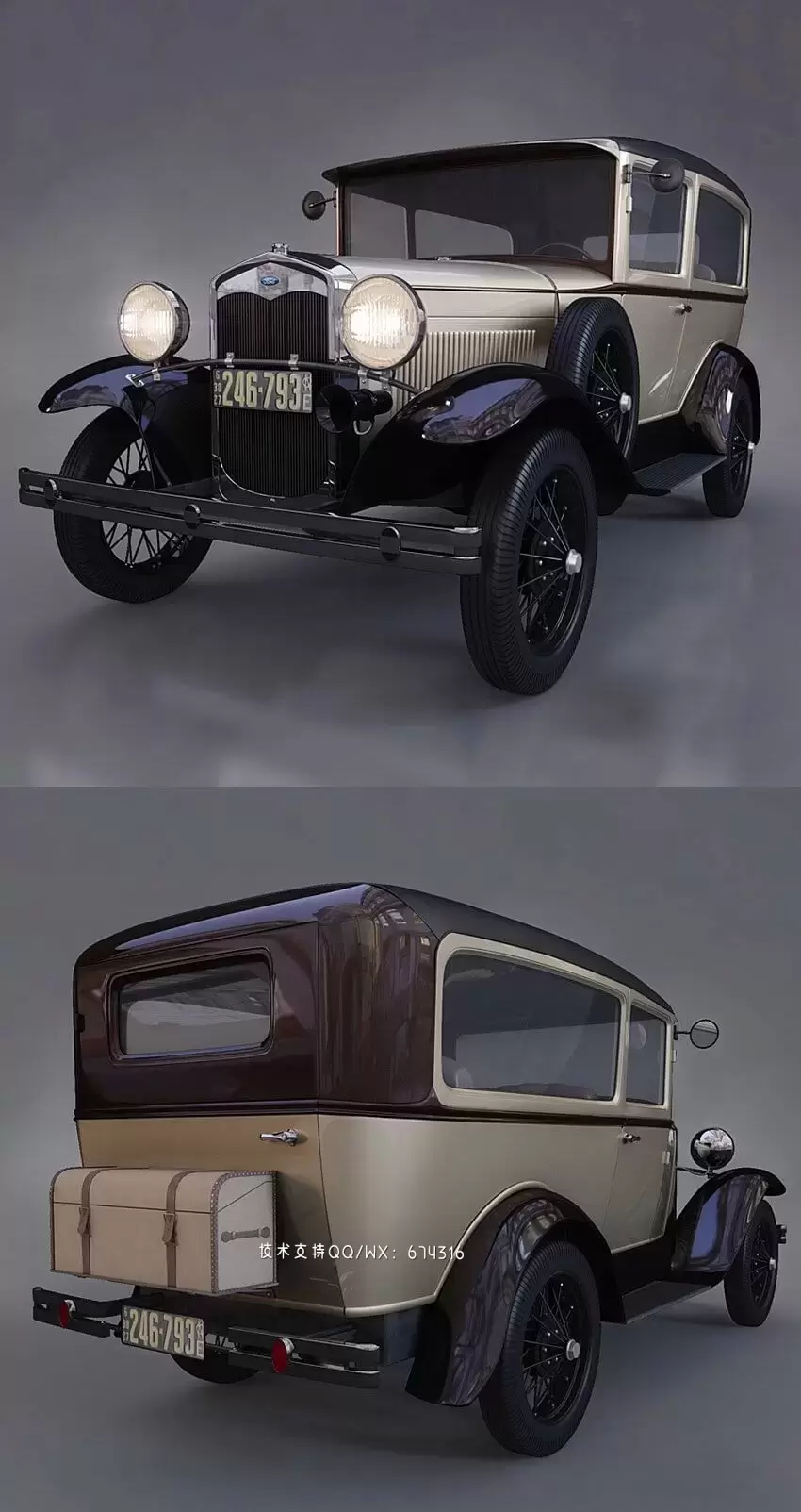 福特 A 1927 复古老爷车3D汽车模型下载 (MAX,3DS,FBX,OBJ,C4D,LWO,TEX)免费下载