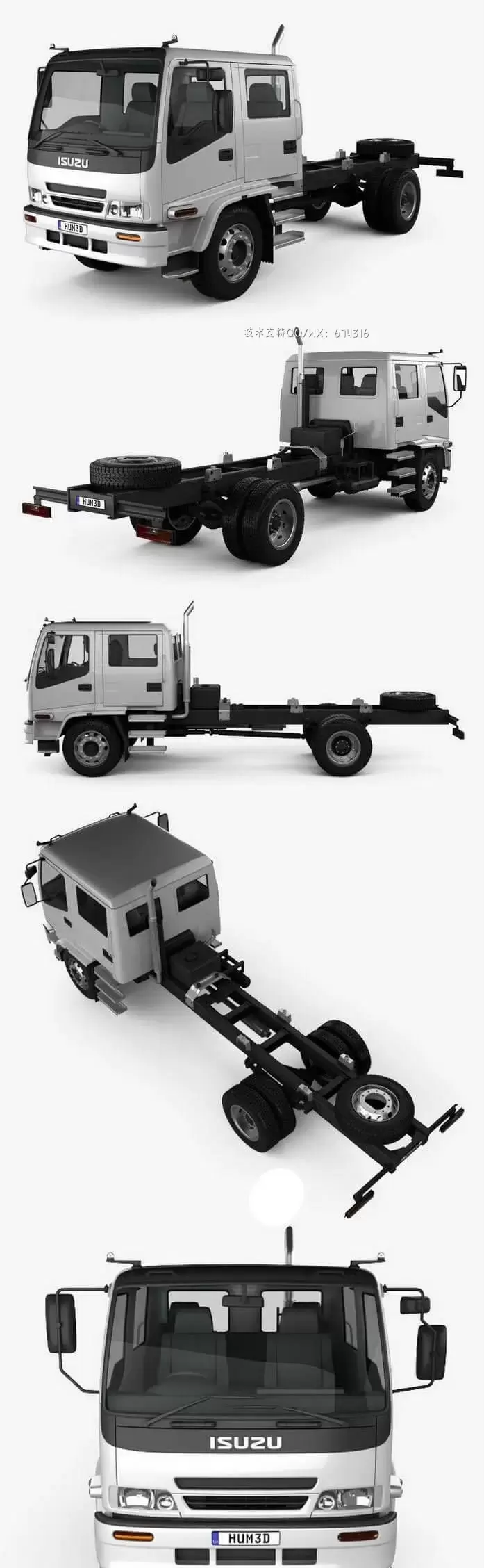 五十铃 FTR 800 Crew Cab 1997 经典卡车货车3D模型下载 (MAX,3DS,FBX,OBJ,C4D,LWO)免费下载