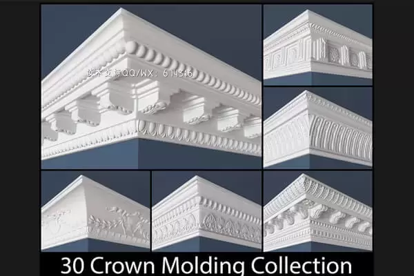 欧式时尚建筑内部石膏线吊顶设计3D模型 （OBJ,C4D可用）免费下载