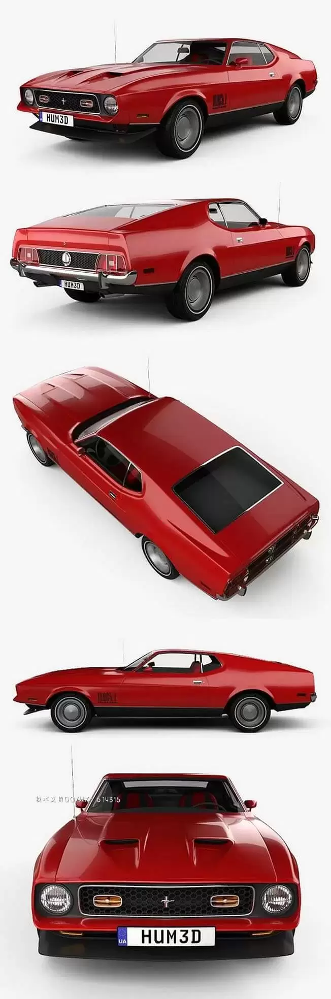 福特 Mustang Mach 1 1971 James Bond 经典复古跑车3D模型下载 (C4D,FBX,OBJ,MAX)免费下载