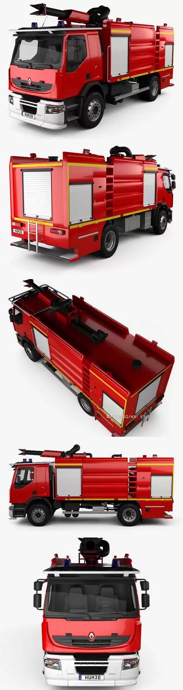 云梯消防车3D模型下载 (MAX,3DS,FBX,OBJ,C4D,LWO)免费下载