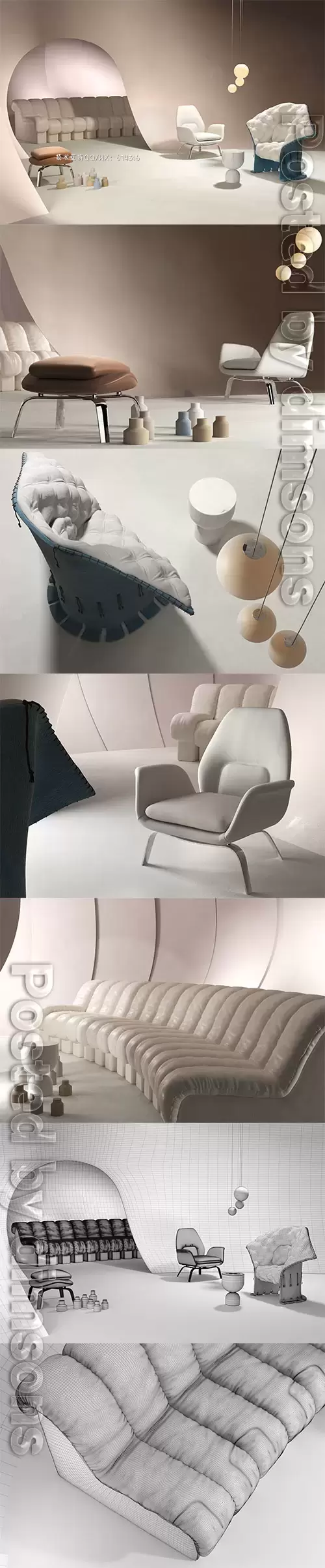 现代休闲椅3D场景模型下载 (MAX,OBJ,FBX,C4D)