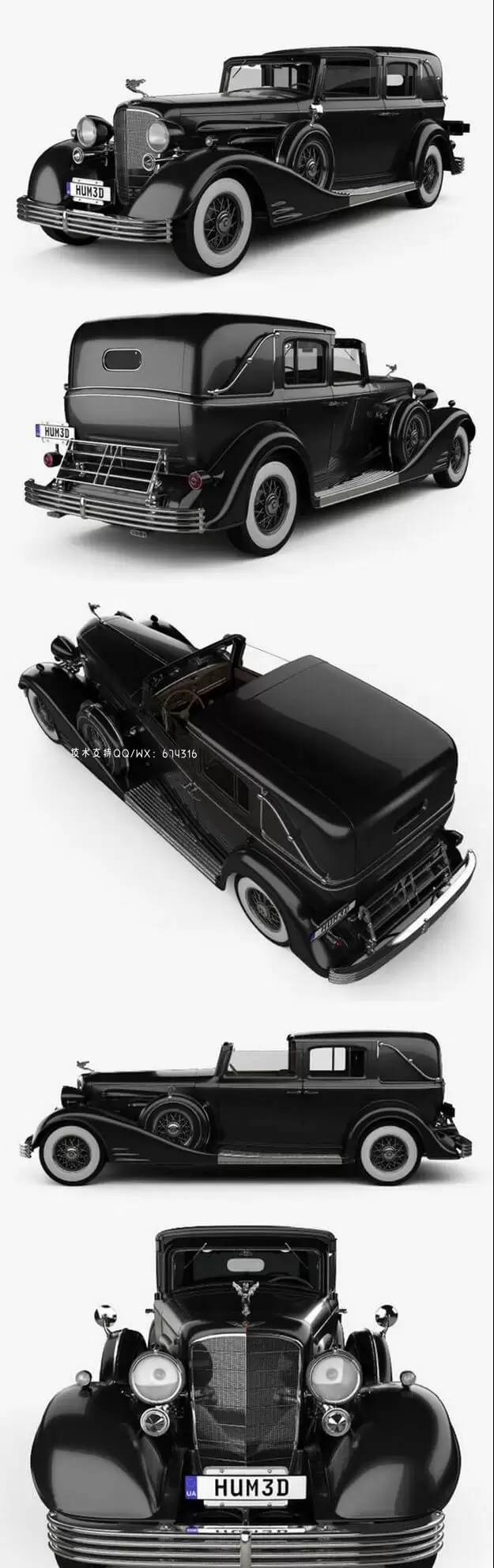 凯迪拉克 V-16 town car 1933 经典老爷车3D模型下载 (MAX,3DS,FBX,OBJ,C4D,LWO)插图