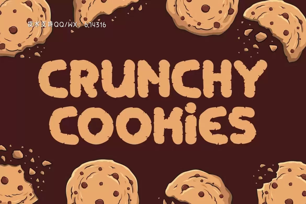 可爱清新古怪的饼干食品蛋糕店Crunchy Cookies英文字体插图