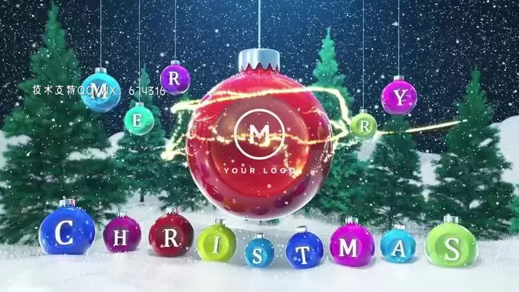 炫酷的圣诞球LOGO标志AE模板视频下载(含音频)