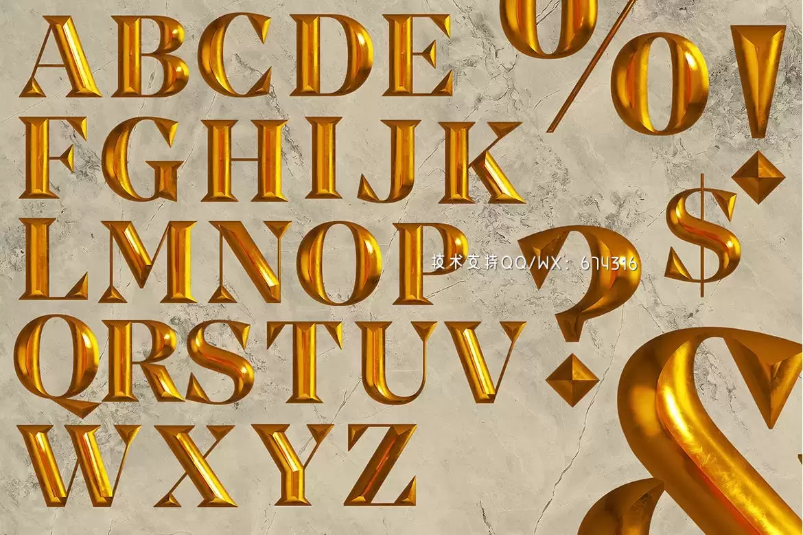 时尚高端逼真的3D金色字母和数字大集合插图3