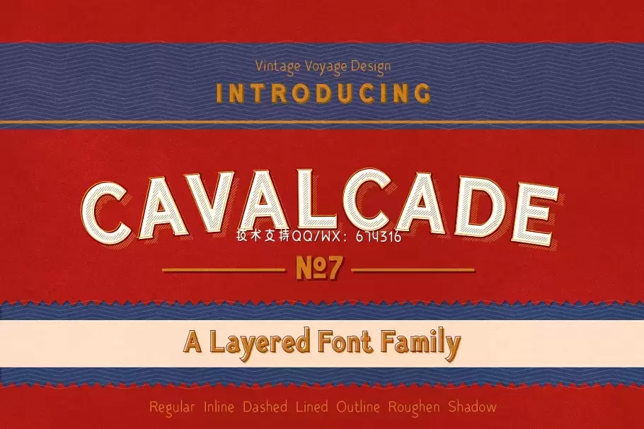 复古无衬线字体 Cavalcade • Layered Font免费下载